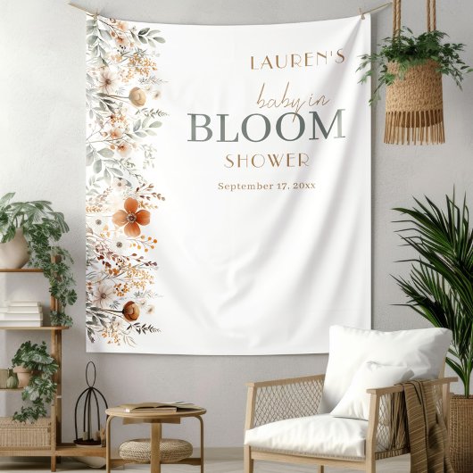 Tenture Baby shower Fleur sauvage en terre cuite aquarelle