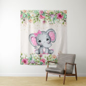 Tenture Baby Shower Fleurs Roses Éléphant Baby Shower (En situation)