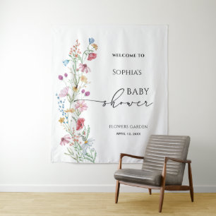 Tenture Baby Shower Fleurs Sauvages