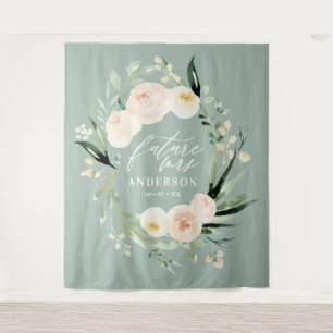Tenture Baby shower floral aquarelle rose et vert
