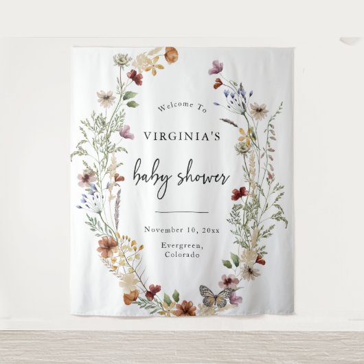 Tenture Baby Shower Floral Boho Blanc (Devant)