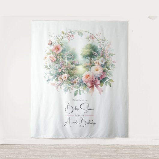 Tenture Baby shower Floral Bow romantique Bienvenue (Devant)