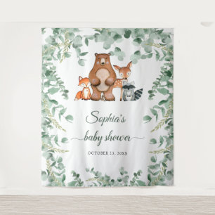 Tenture Baby shower floral des animaux des bois