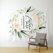 Tenture Baby shower floral mariage peach + vert aquarelle (En situation (horizontale))