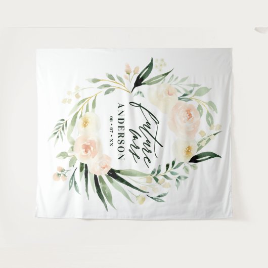 Tenture Baby shower floral mariage peach + vert aquarelle (Devant (Horizontal))