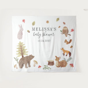 Tenture Baby Shower Forêt Rustique de Bois Animaux Mignons