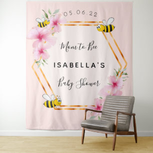 Tenture Baby Shower future maman abeille fleurs roses fill