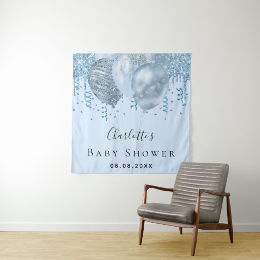 Tenture Baby shower garçon bleu parties scintillant ballon (En situation)