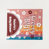 Tenture Baby Shower Groovy Rétro (Devant (Horizontal))