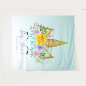 Tenture Baby shower licorne florale à tenir en or (Devant (Horizontal))