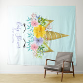 Tenture Baby shower licorne florale tenue or (En situation (horizontale))