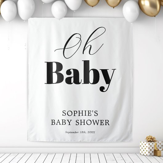 Tenture Baby shower moderne Black White Oh