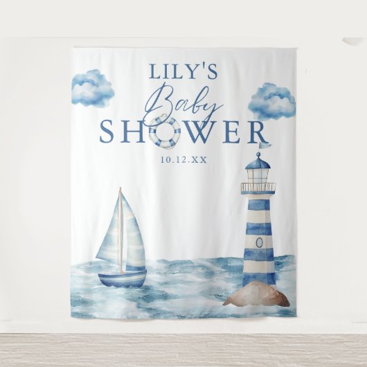 Tenture Baby shower Nautical Boy - fond photo (Devant)