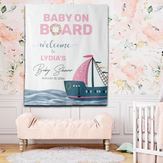 Tenture Baby shower nautique rose - Accueil