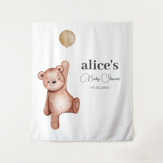Tenture Baby shower neutre de l'ours en peluche (Devant)