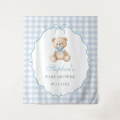 Tenture Baby Shower Ours en Gingham Bleu (Devant)