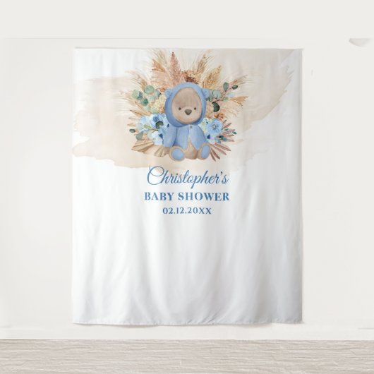 Tenture Baby shower ourson tropical palmier pampas (Devant)