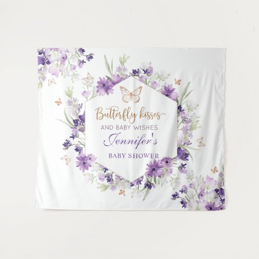 Tenture Baby shower papillon en or violet (Devant (Horizontal))
