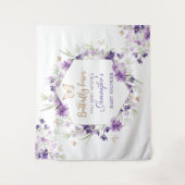 Tenture Baby shower papillon en or violet (Devant)
