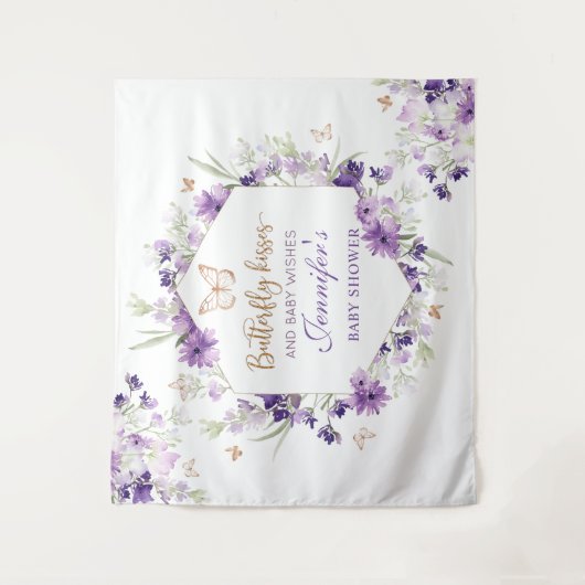 Tenture Baby shower papillon en or violet (Devant)