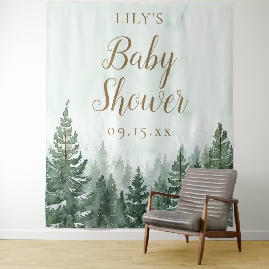Tenture Baby shower photo Rustic Pine Forest (En situation)