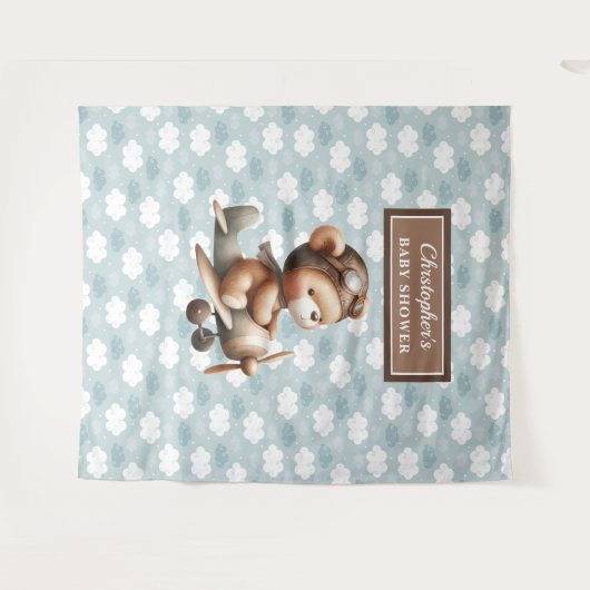 Tenture Baby shower pilote d'ours en peluche adorable (Devant (Horizontal))