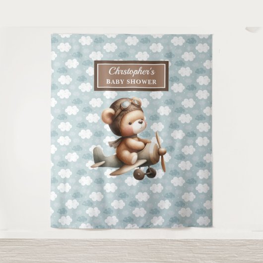 Tenture Baby shower pilote d'ours en peluche adorable (Devant)