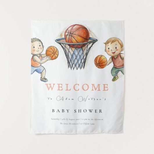 Tenture Baby Shower pour Notre Petit Champion de Basket-ba (Devant)
