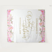 Tenture Baby Shower Rose Fleurie Calligraphie Dorée (Devant (Horizontal))