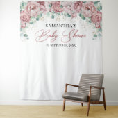 Tenture Baby shower rose fuchsia bohème eucalyptus doré (En situation)