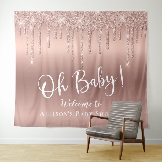 Tenture Baby shower Rose Gold Parties scintillant Bienvenu (En situation (horizontale))