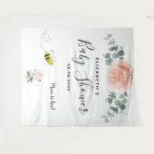 Tenture Baby Shower rose gold rose poudrée et fleurs blanc (Devant (Horizontal))