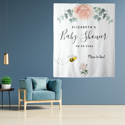 Tenture Baby Shower rose gold rose poudrée et fleurs blanc