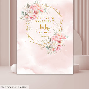 Tenture Baby shower rose pastel chic en toile de fond