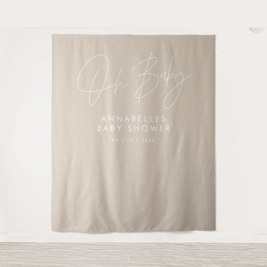 Tenture Baby shower script moderne beige naturel élégant (Devant)