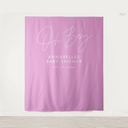Tenture Baby shower script moderne cerise rose élégant (Devant)