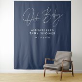 Tenture Baby shower script moderne marine bleu élégant (En situation)