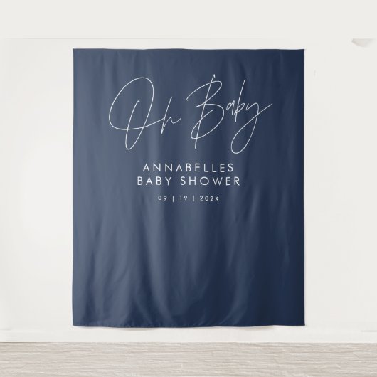 Tenture Baby shower script moderne marine bleu élégant (Devant)
