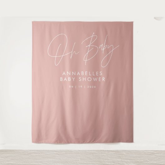 Tenture Baby shower script moderne rose rose élégant (Devant)