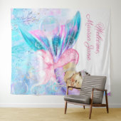 Tenture Baby shower Sirène Contexte Brunette Mermaid (En situation (horizontale))