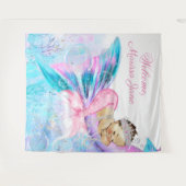 Tenture Baby shower Sirène Contexte Brunette Mermaid (Devant (Horizontal))