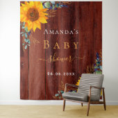Tenture Baby Shower tournesol rustique bois marron eucalyp (En situation)