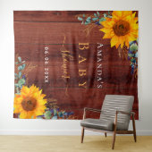 Tenture Baby Shower tournesol rustique marron bois eucalyp (En situation (horizontale))