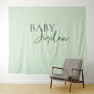 Tenture Baby Shower Vert Gris sur mesure Nom de famille
