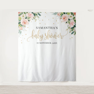 Tenture Baby shower vert rose boho rose vif