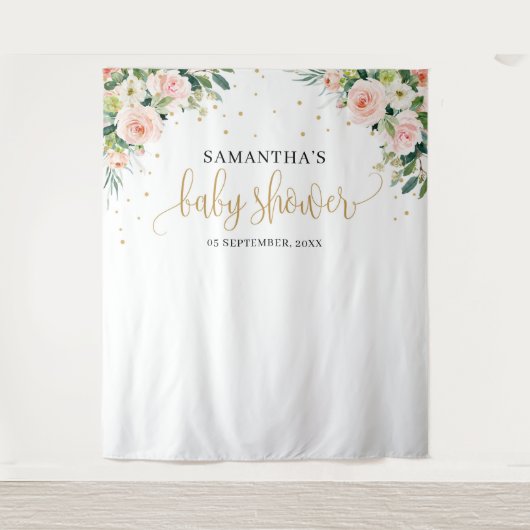 Tenture Baby shower vert rose boho rose vif (Devant)