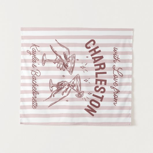 Tenture Bachelorette Pastel Stripes Martini Personnalisé S (Devant (Horizontal))