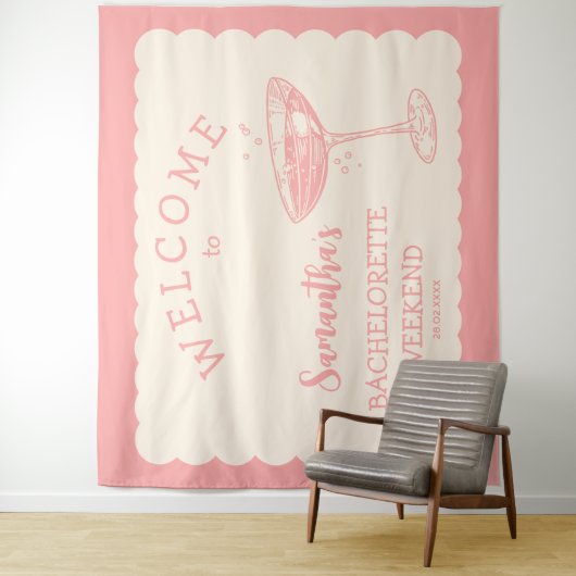 Tenture Bachelorette Rose Côtier En Arrière-Plan Cocktail (En situation)