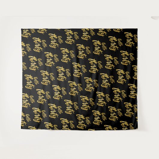 Tenture Backdrop Gold Black "Hello Thirty" Anniversaire (Devant (Horizontal))