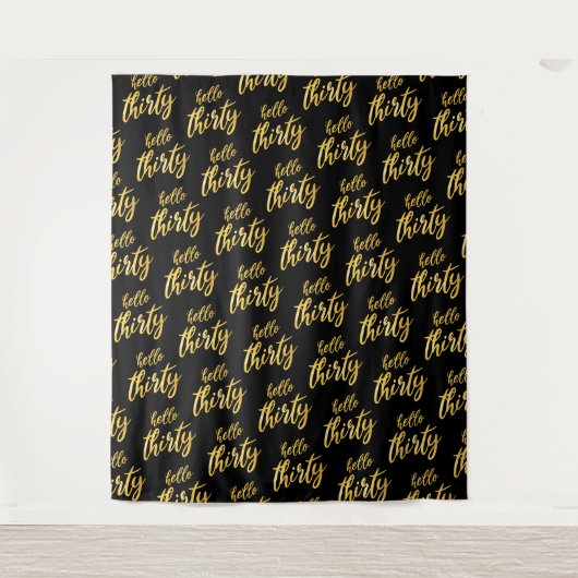 Tenture Backdrop Gold Black "Hello Thirty" Anniversaire (Devant)